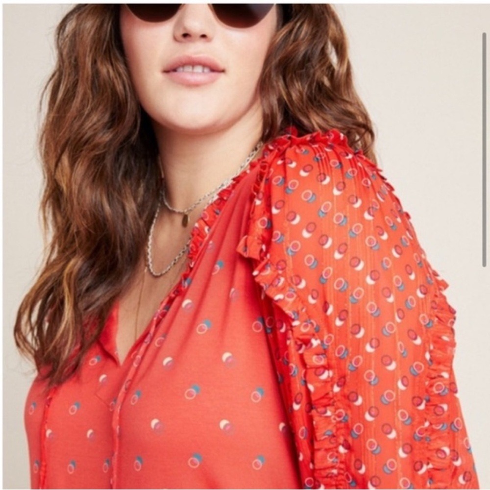 Anthropologie Maeve Peasant Blouse Top Size Medium Ruffle Jacquin Anthro